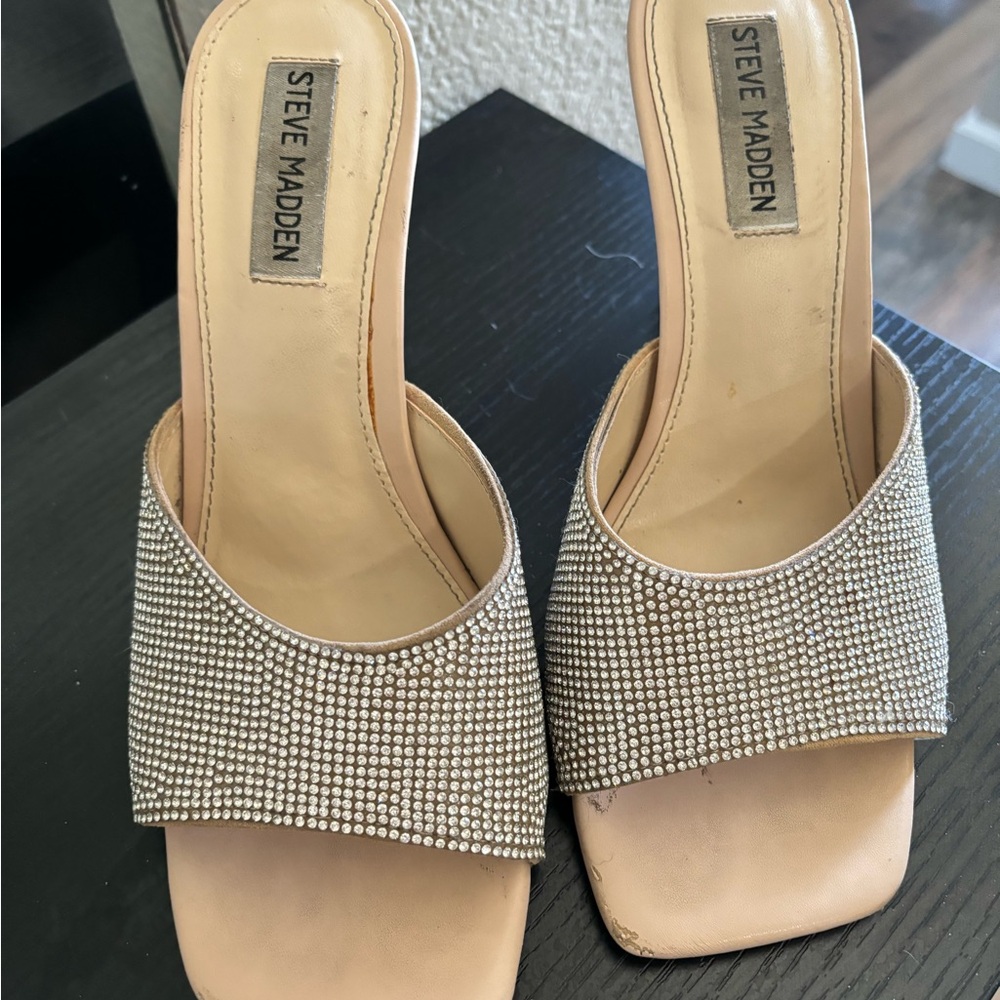 Steve Madden Tan Rhinestone Mules